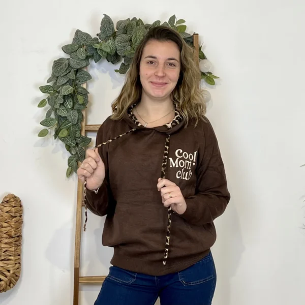 I886 - Pull "Cool Mom Club" (TU) - marron - taille-unique-grande-taille