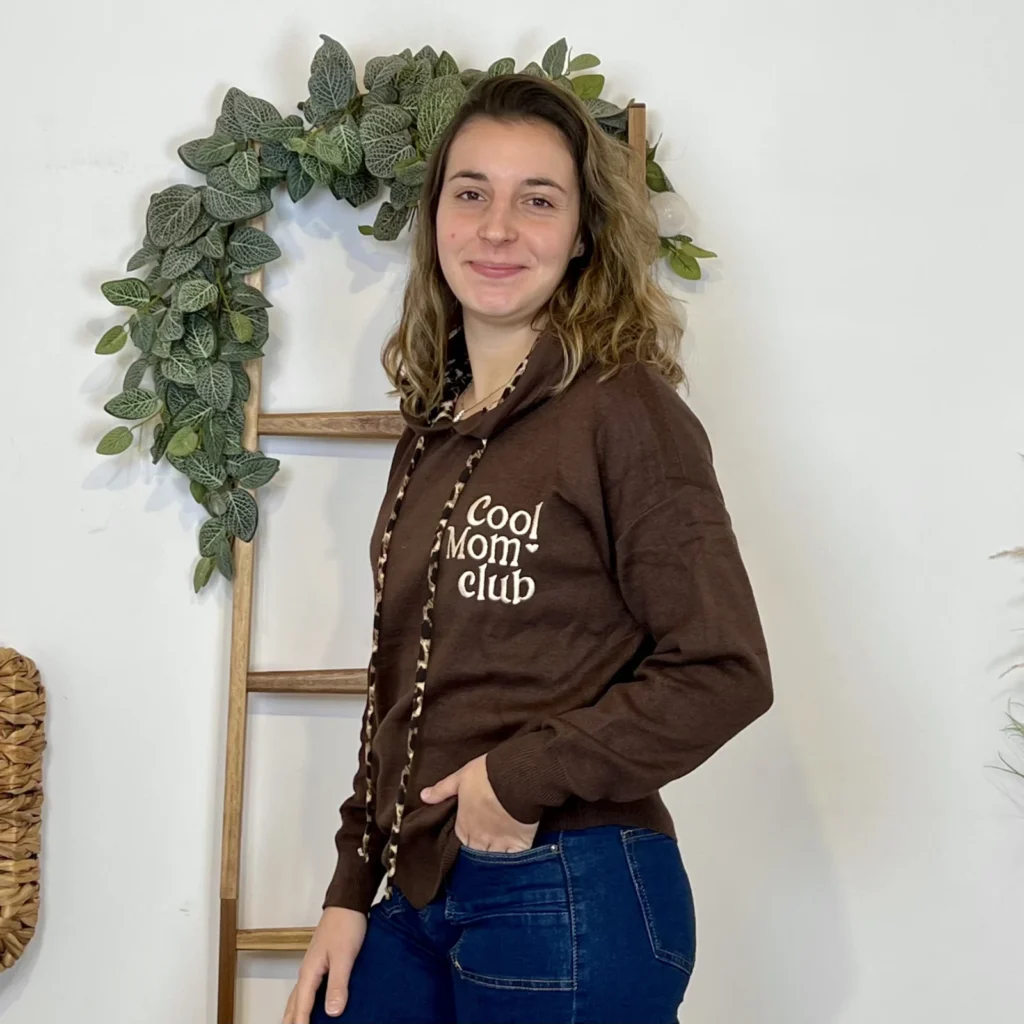 I886 - Pull "Cool Mom Club" (TU) - marron - taille-unique-grande-taille