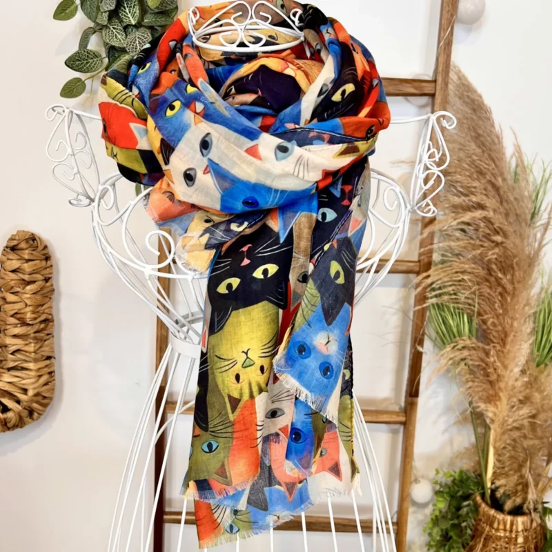 Y590 - Foulard imprimé têtes de chats - multicolore - sans-taille