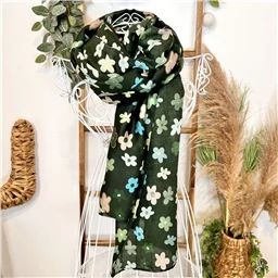 Y485 - Foulard imprimé fleurs - vert-sapin - sans-taille