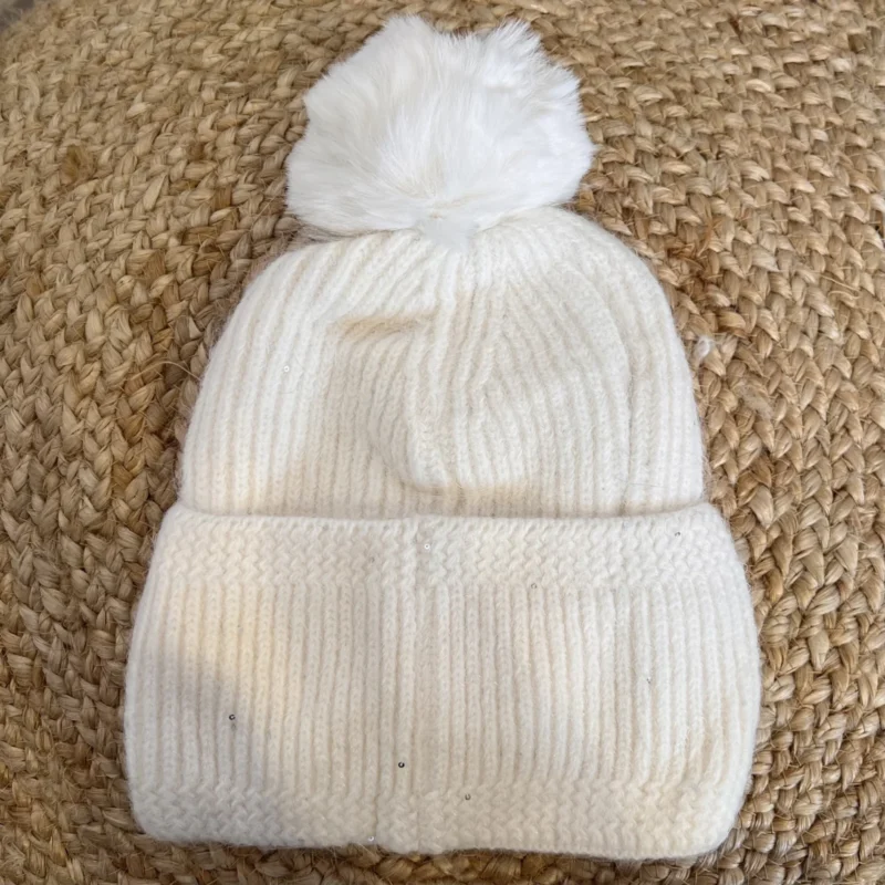 X885 - Bonnet fils brillants - blanc - sans-taille