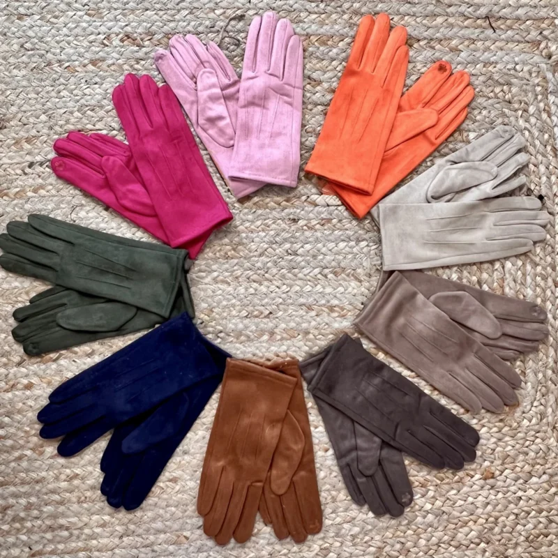W865 - Gants unis en suédine - taupe - sans-taille