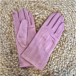 W865 - Gants unis en suédine - rose-poudre - sans-taille