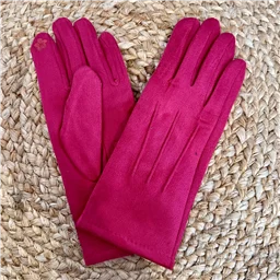 W865 - Gants unis en suédine - fuchsia - sans-taille