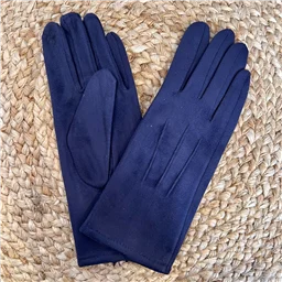W865 - Gants unis en suédine - marine - sans-taille