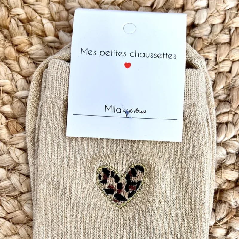 Chaussettes paillettes "Coeur" - beige - sans-taille