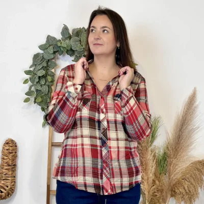 J988 - Chemise à carreaux "Christy" (T44-T52) - rouge - 52