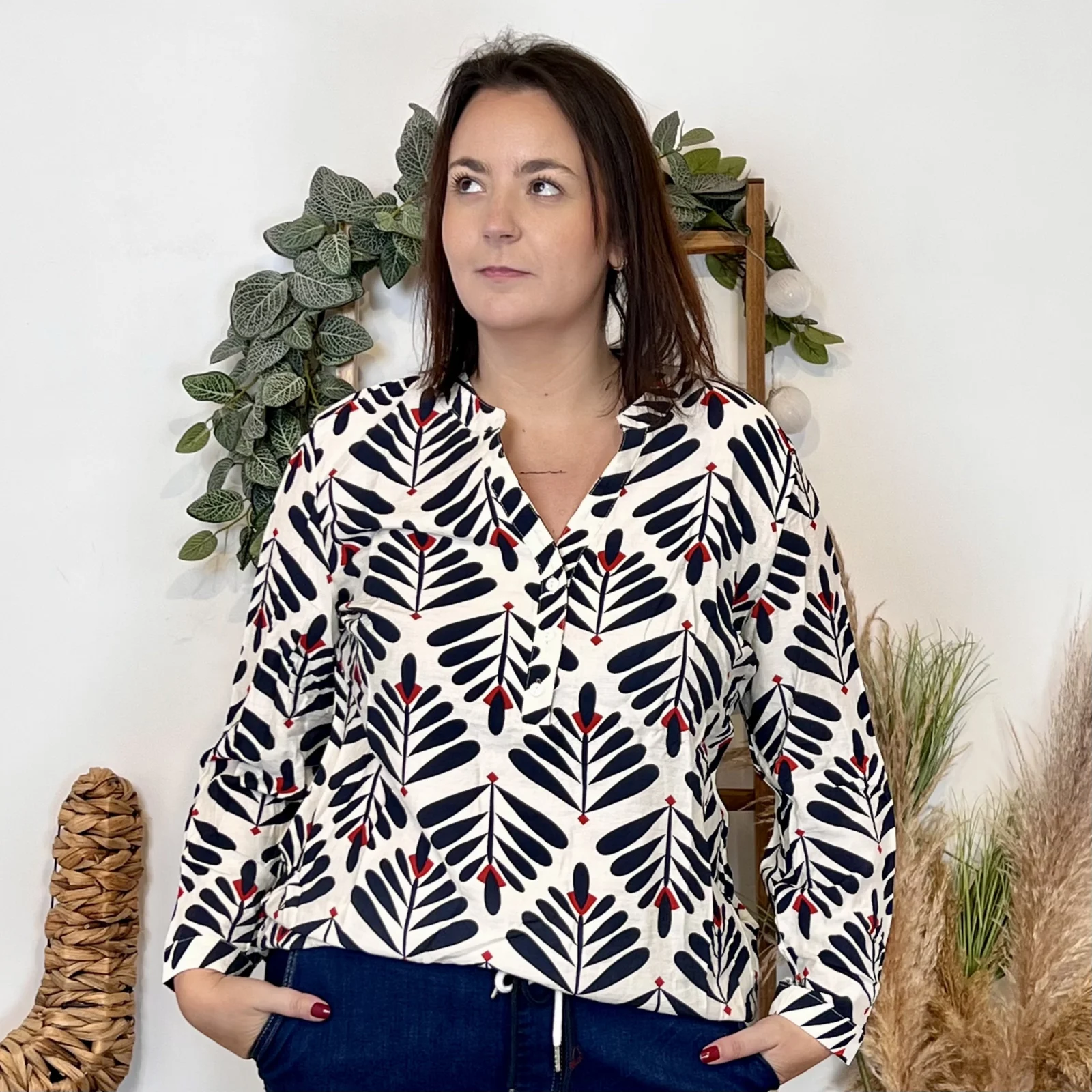K980 - Blouse végétal (T44-T52) - marine - 52