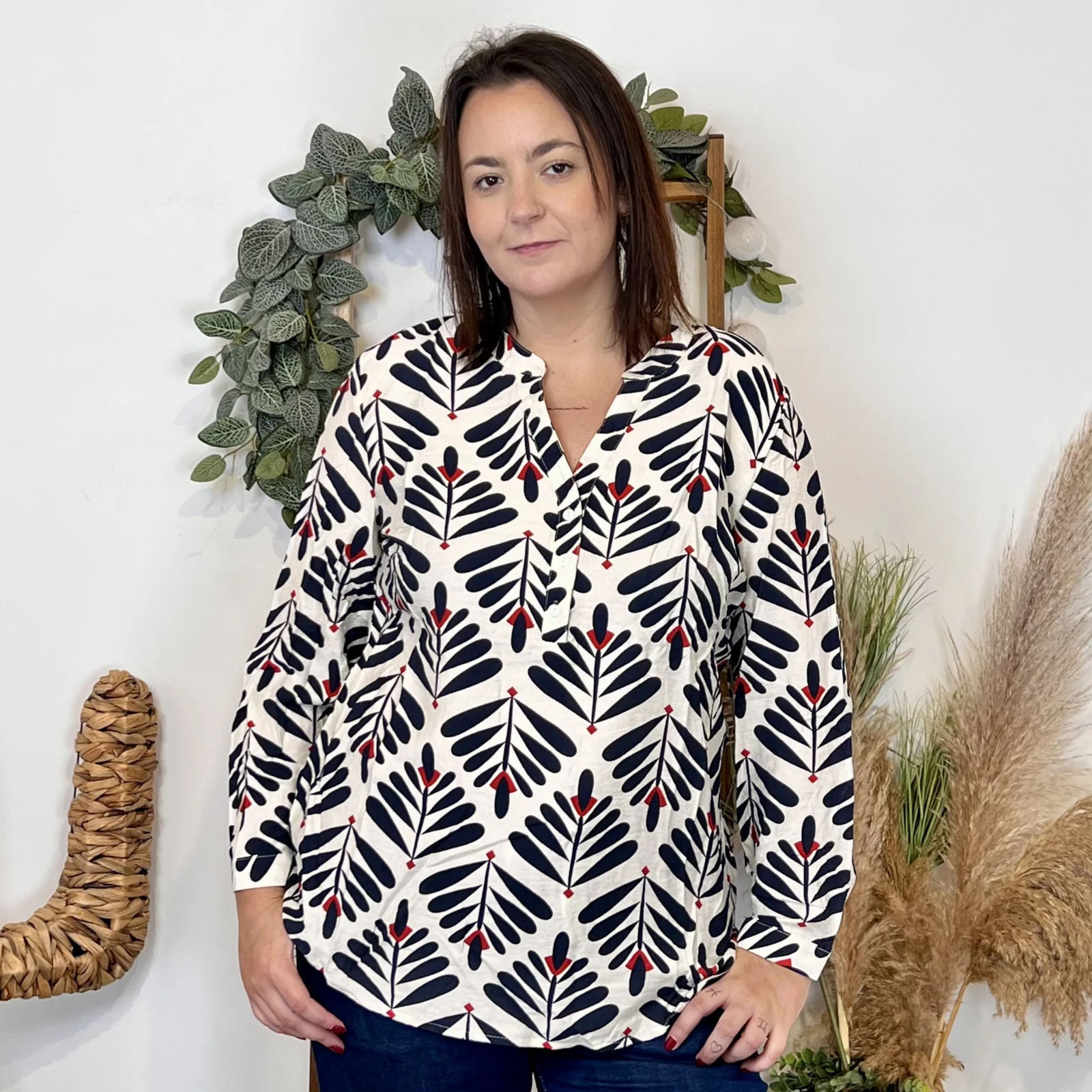 K980 - Blouse végétal (T44-T52) - marine - 52