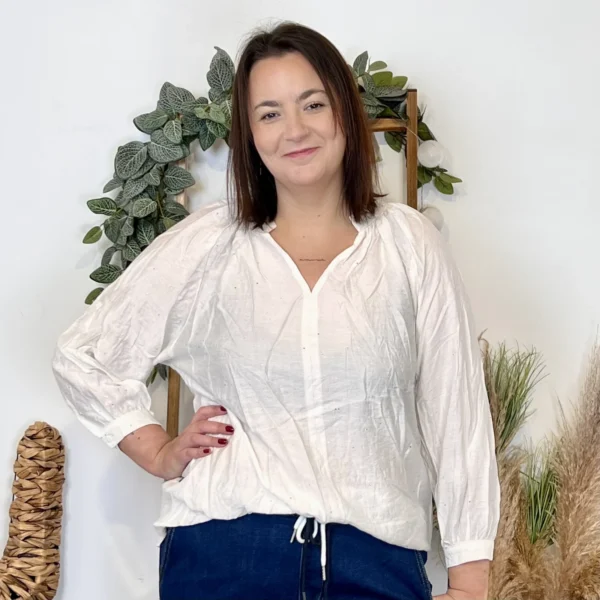 J958 - Blouse pailletée col V (T44-T52) - blanc - 52