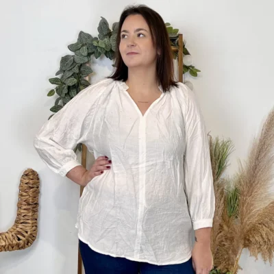 J958 - Blouse pailletée col V (T44-T52) - blanc - 52