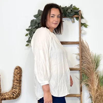 J958 - Blouse pailletée col V (T44-T52) - blanc - 52