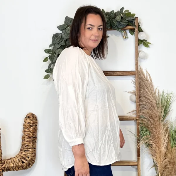 J958 - Blouse pailletée col V (T44-T52) - blanc - 52