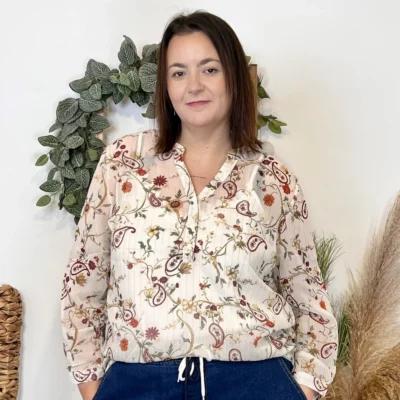 K990 - Blouse florale (T44-T52) - ecru - 52