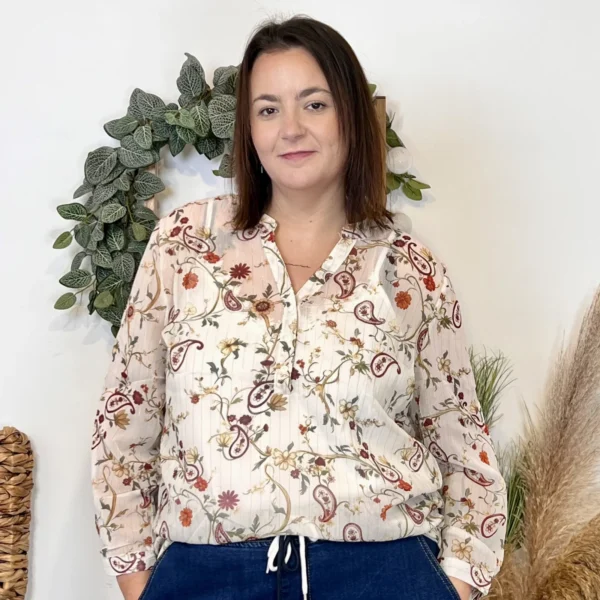 K990 - Blouse florale (T44-T52) - ecru - 52