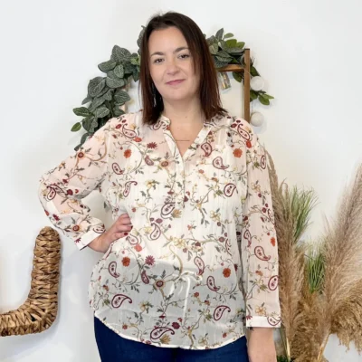 K990 - Blouse florale (T44-T52) - ecru - 52