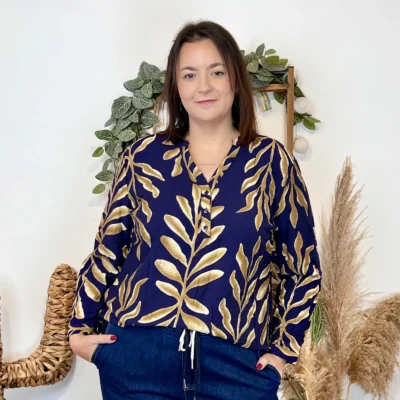 K952 - Chemisier feuillage (T44-T52) - marine - 52