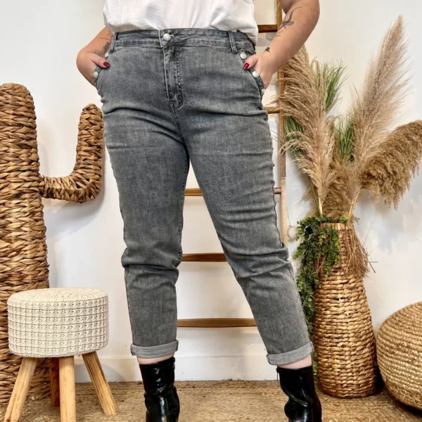 W106- Jean Mom Voggo (T42-T50) - gris - 50