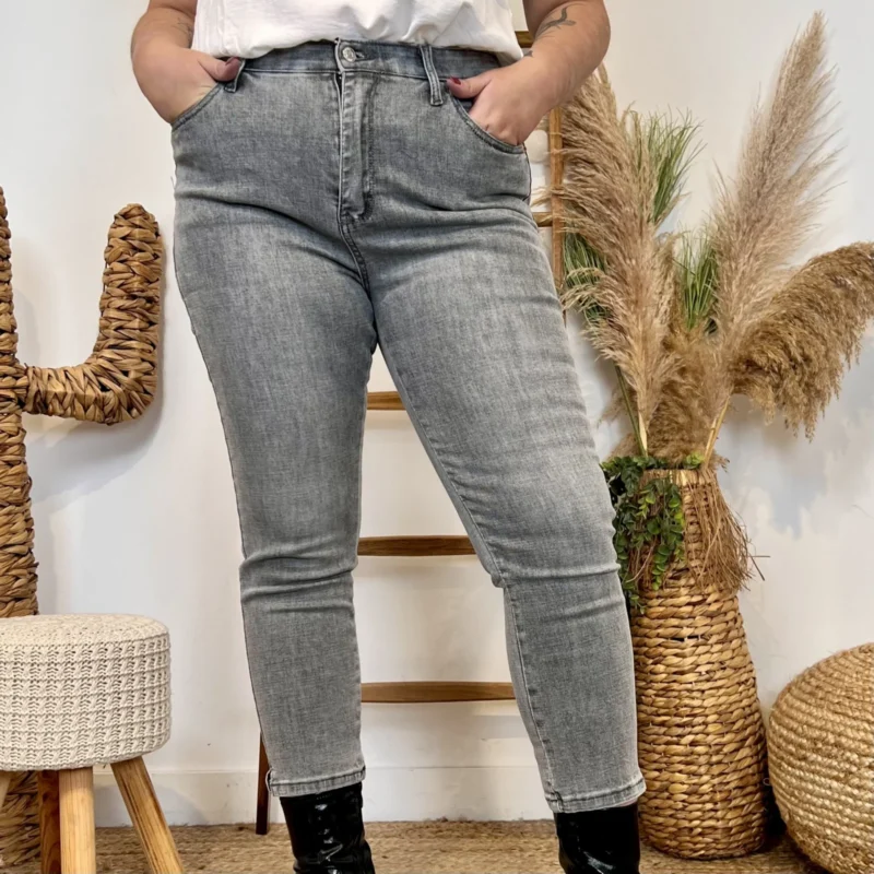 W105 - Jean Mom taille élastiquée (T42-T50) - gris-jeans - 50