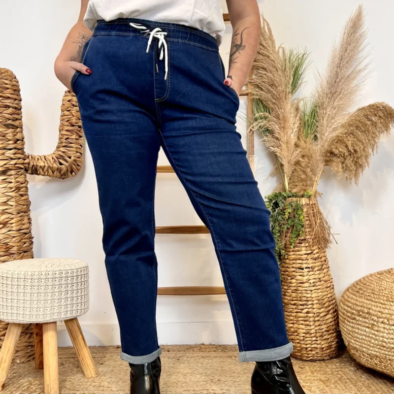 W104- Jean Mom Voggo (T42-T50) - denim-fonce - 50