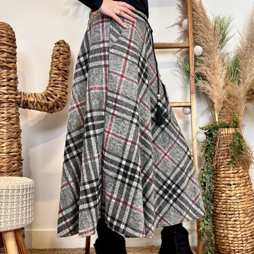 L710 - Jupe longue écossaise (TU) - gris - taille-unique