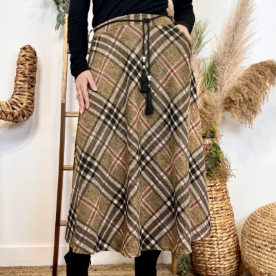 L710 - Jupe longue écossaise (TU) - camel - taille-unique