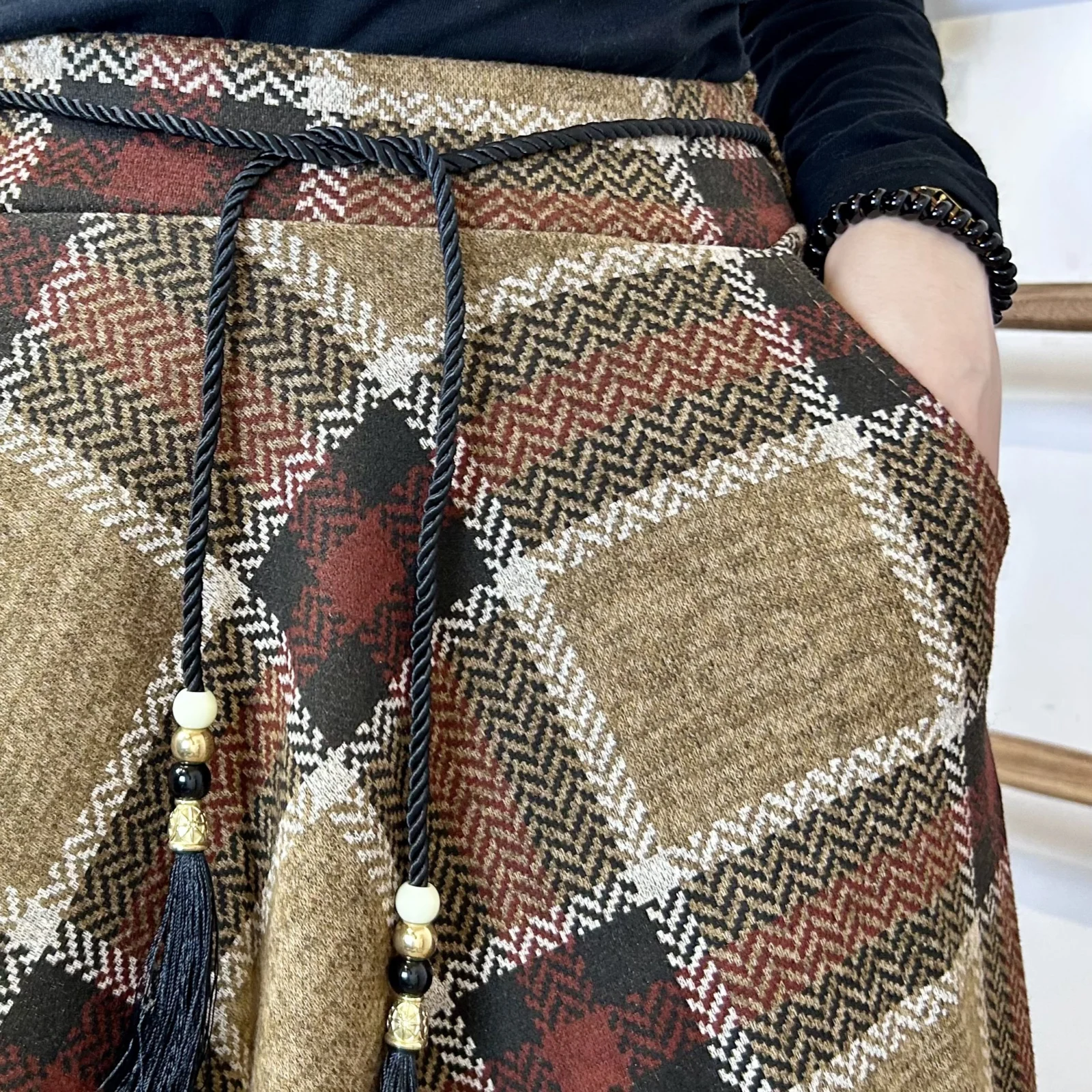 L716 - Jupe longue écossaise (TU) - camel - taille-unique