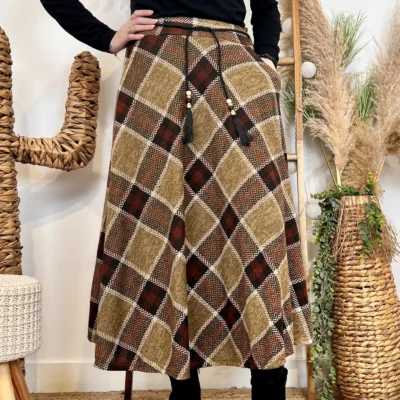 L716 - Jupe longue écossaise (TU) - camel - taille-unique
