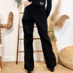 Jean Wide Leg femme en velours VOGGO taille haute T36-T44 - noir - 44