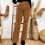 Jean Wide Leg femme en velours VOGGO taille haute T36-T44 - camel - taille-unique