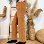 Jean Wide Leg femme en velours VOGGO taille haute T36-T44 - camel - taille-unique