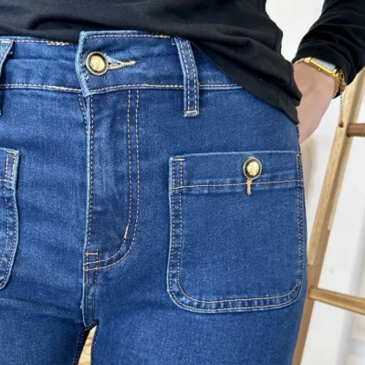 W135- Jean Bootcut poches plaquées (T36-T44) - denim-fonce - 44