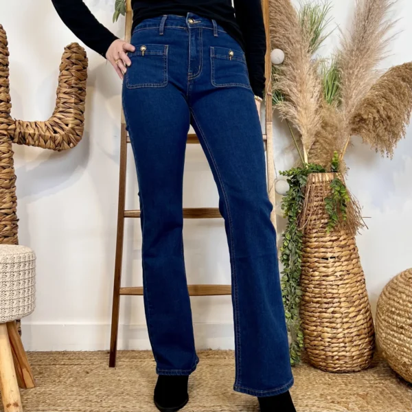 W135- Jean Bootcut poches plaquées (T36-T44) - denim-fonce - 44
