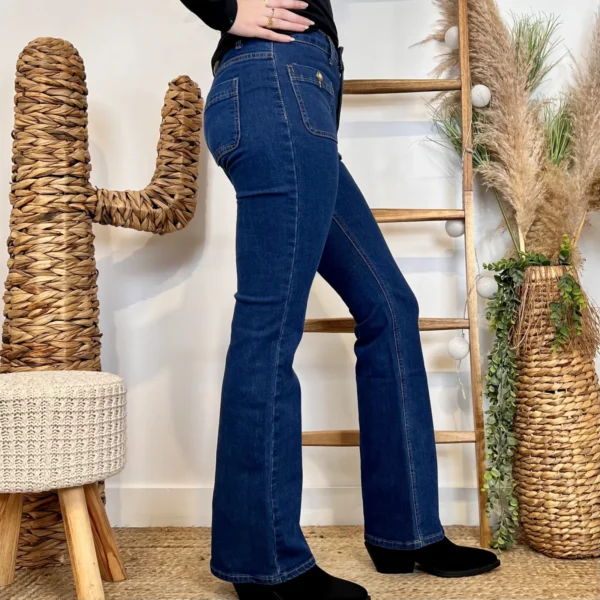W135- Jean Bootcut poches plaquées (T36-T44) - denim-fonce - 44