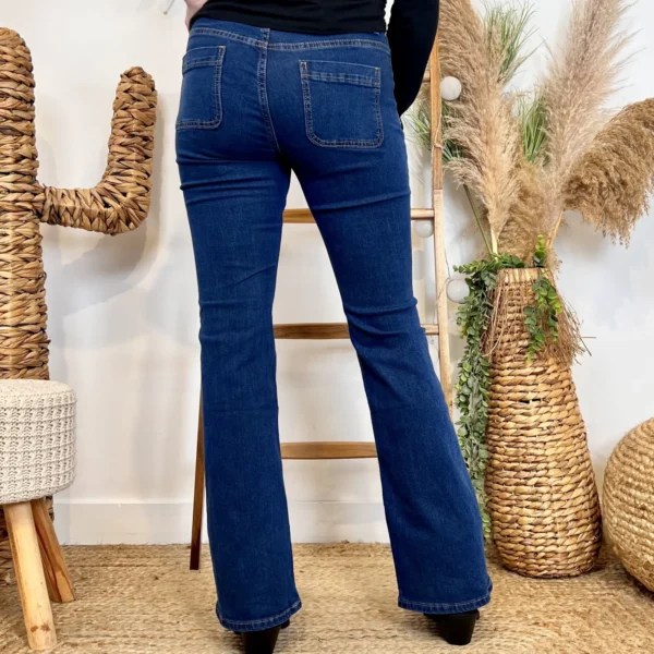 W135- Jean Bootcut poches plaquées (T36-T44) - denim-fonce - 44