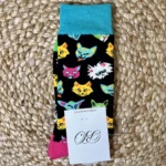 V280 - Chaussettes à motifs - vert-emeraude-chats - sans-taille