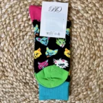 V280 - Chaussettes à motifs - vert-emeraude-chats - sans-taille