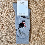 V280 - Chaussettes à motifs - gris-chats-hiver - sans-taille