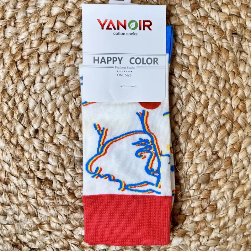 V275 - Chaussettes Picasso - blanc-bleu-turquoise - sans-taille