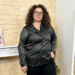 Chemise femme satinée à rayures BY ONE T40-T48 - noir - 48