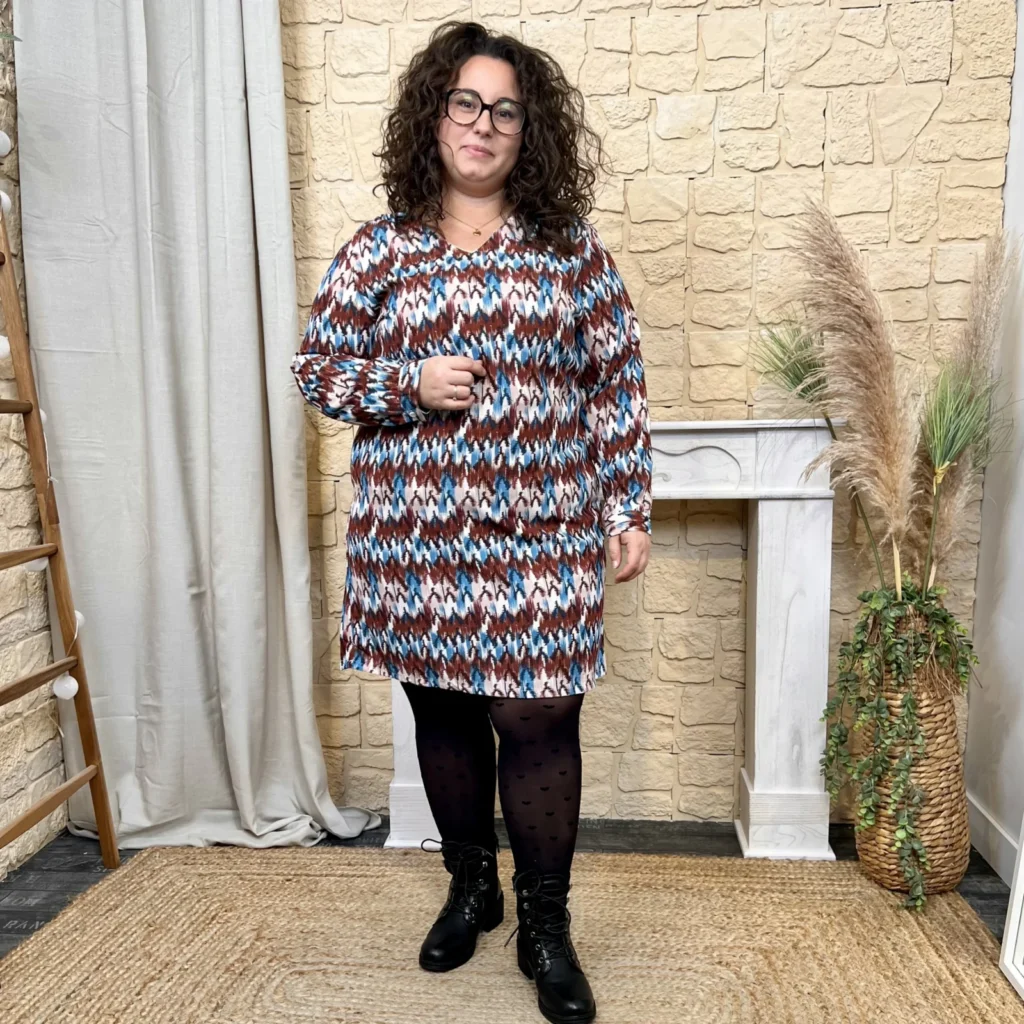 J835 - Robe droite Zig-zag (T40-T48) - bordeaux - 48