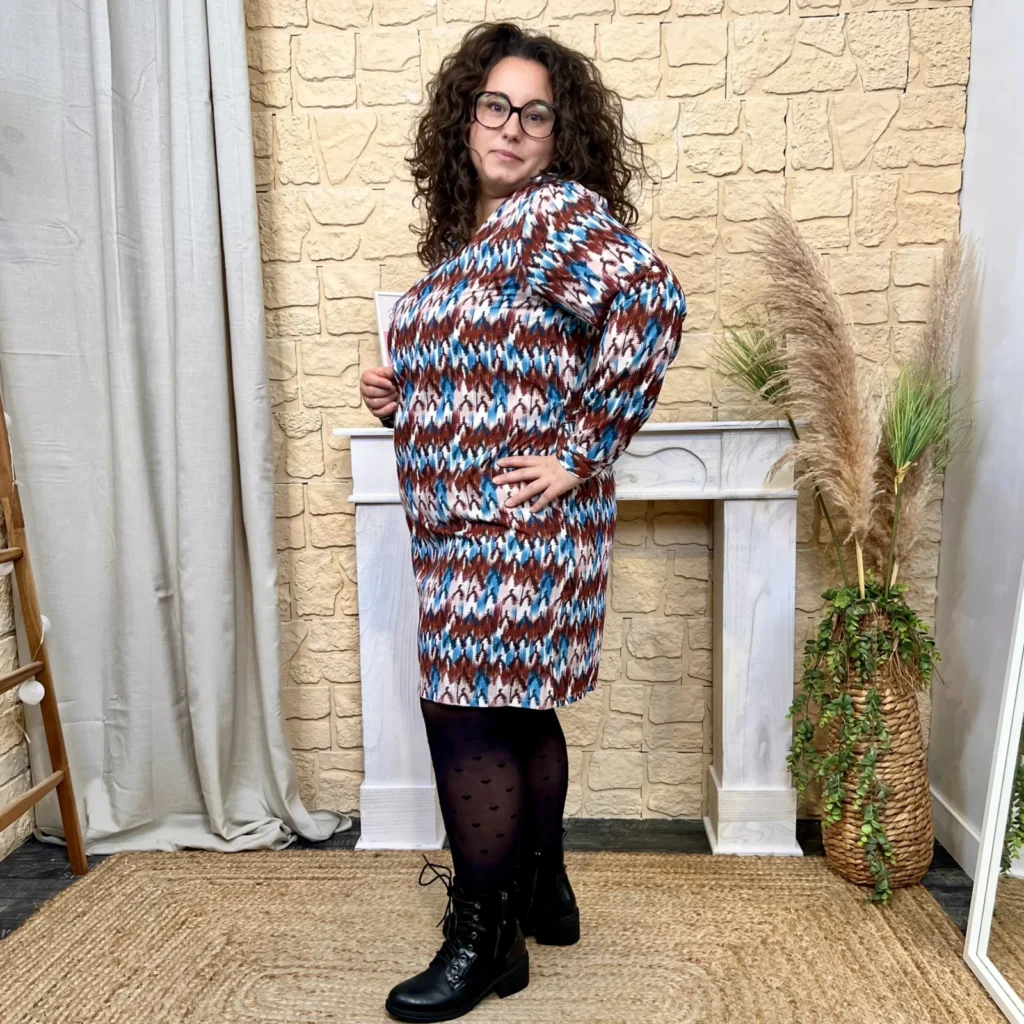 J835 - Robe droite Zig-zag (T40-T48) - bordeaux - 48