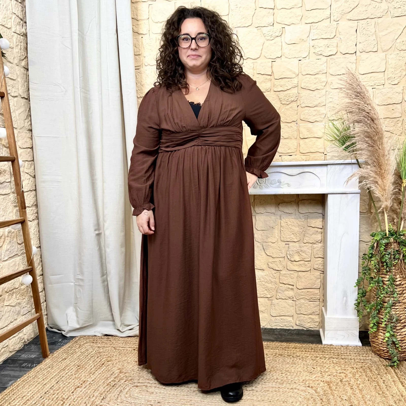 J936 - Robe longue unie (T40-T48) - marron - 48