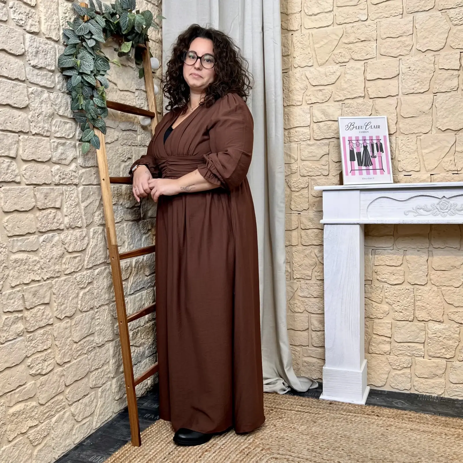J936 - Robe longue unie (T40-T48) - marron - 48