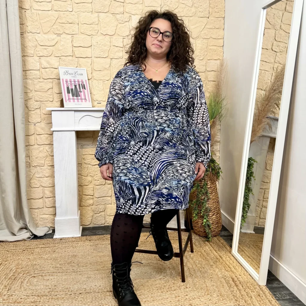 J840 - Robe panthère (T40-T48) - marine - 48