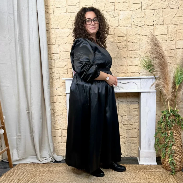 Robe longue satinée (T40-T48) - noir - 48