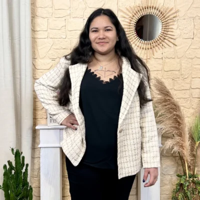 L855 - Veste en tweed (TU) - beige - taille-unique-grande-taille