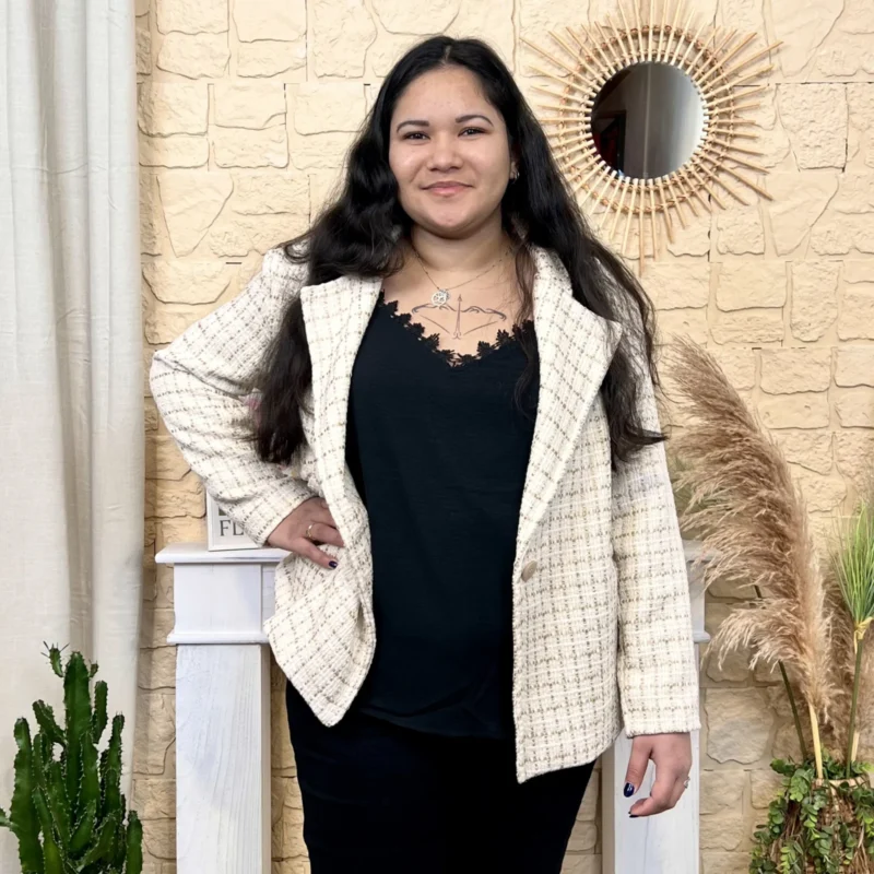 L855 - Veste en tweed (TU) - beige - taille-unique-grande-taille