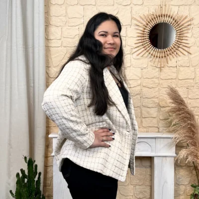 L855 - Veste en tweed (TU) - beige - taille-unique-grande-taille