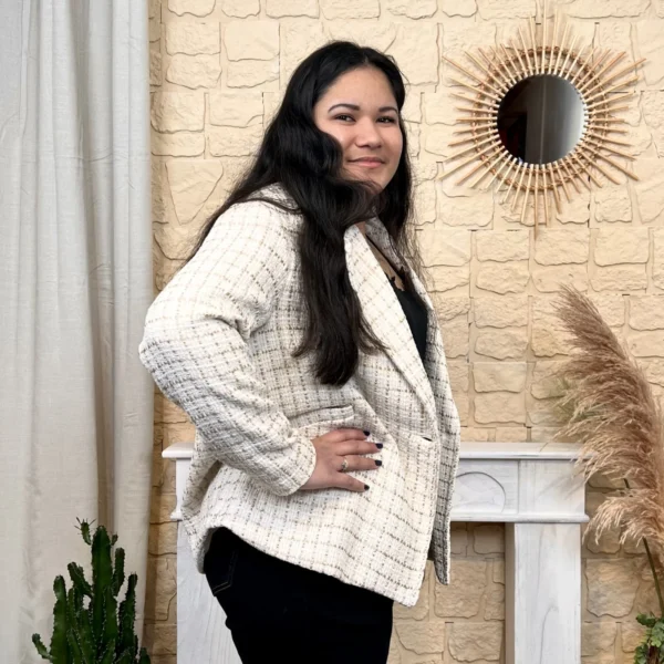 L855 - Veste en tweed (TU) - beige - taille-unique-grande-taille